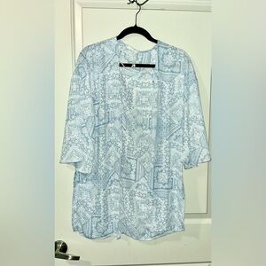 Pink Rose Light Blue Patterned Blouse